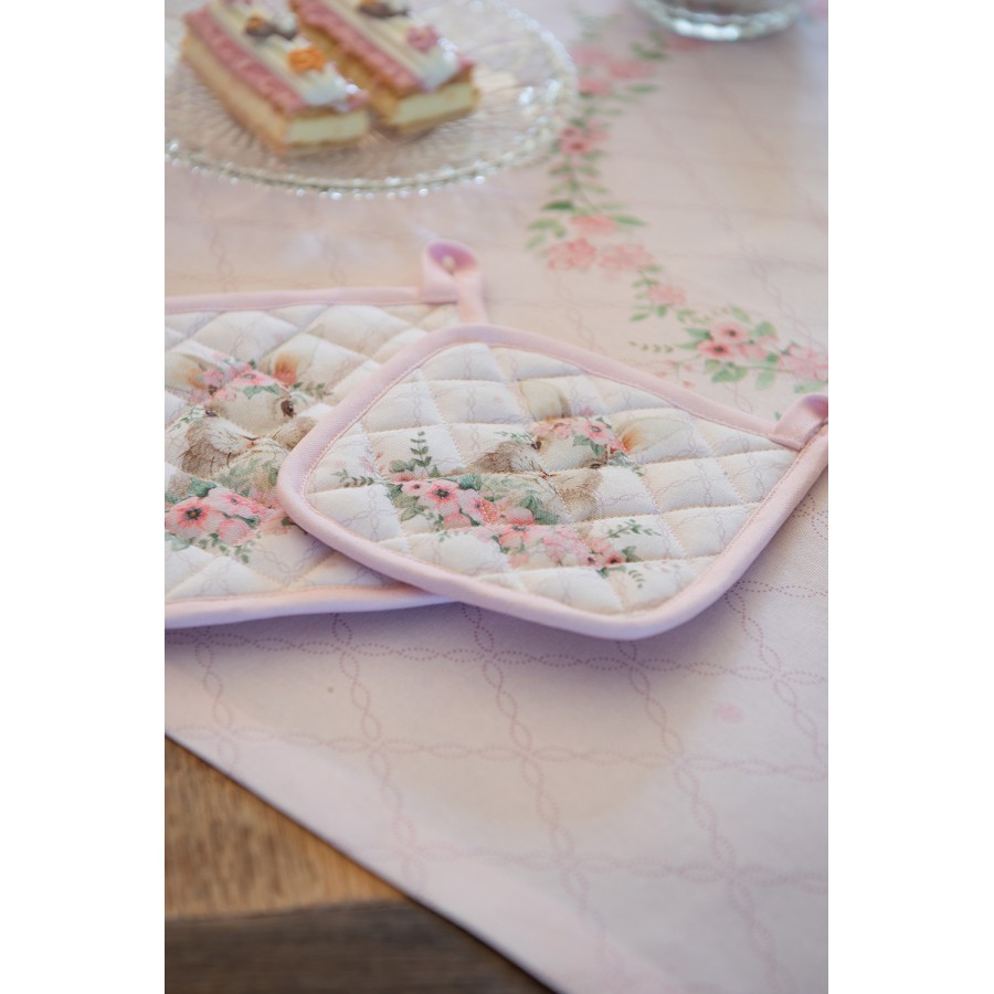 Guanto da forno + presina in cotone rosa con coniglietto - 18x30 + 20x20 cm - Clayre&Eef